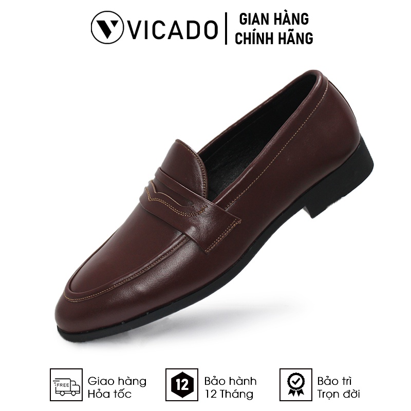 Giày lười nam da bò cao cấp công sở Loafer Vicado VO1112 màu nâu