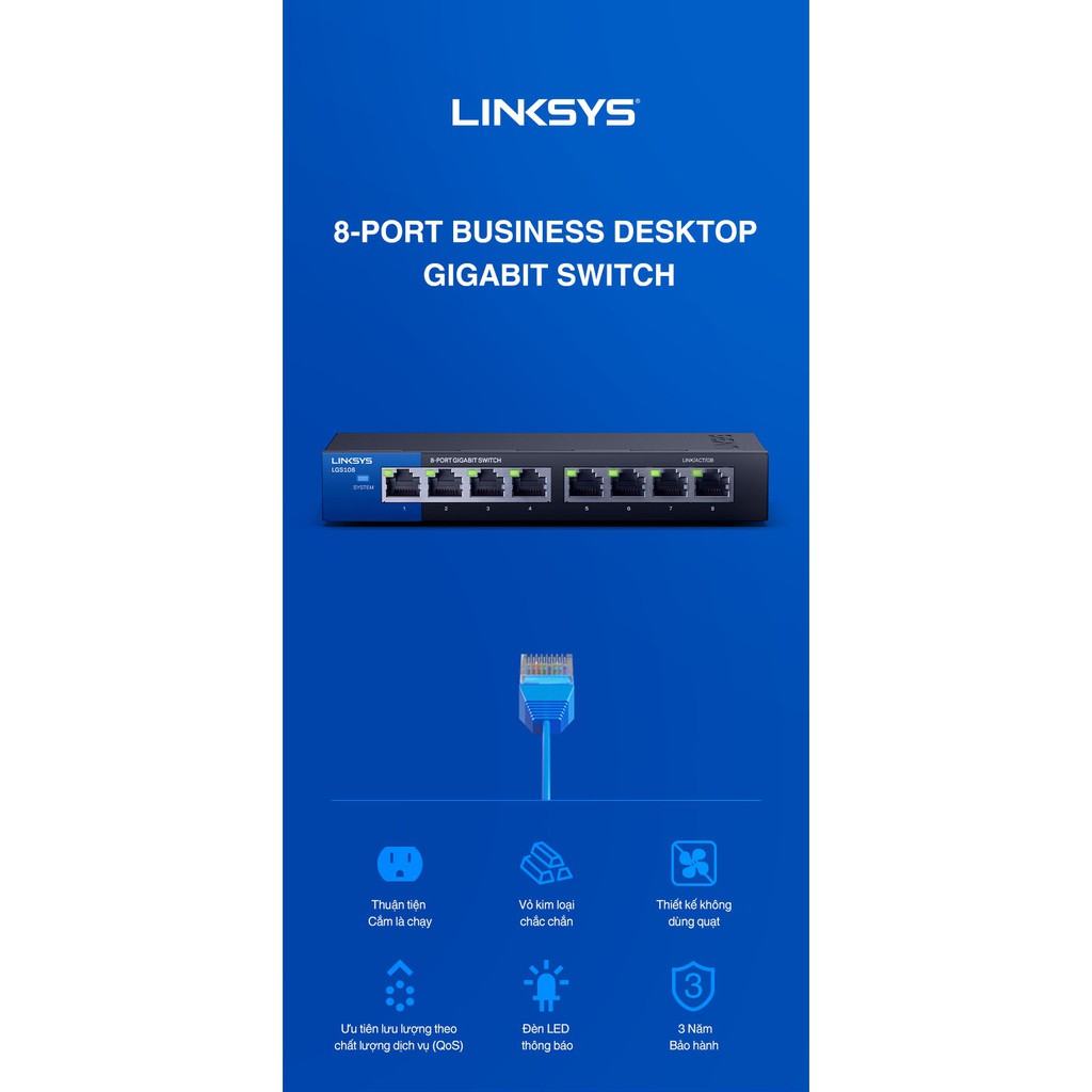 Thiết Bị Chia Mạng Linksys Switch LGS108-AP Unmanaged 8-Port Business Gigabit