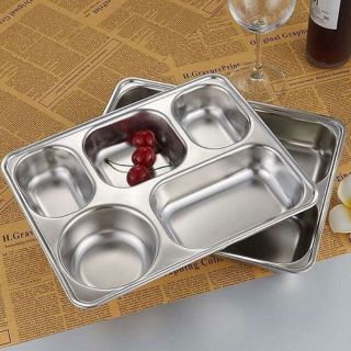 BỘ KHAY CƠM PHẦN  INOX XỊN 5 NGĂN SÂU LÒNG KÈM  NẮP  INOX 28x22x4CM