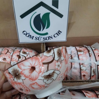 Chén gốm sứ ăn cơm hoa văn 4D viền miệng chén
