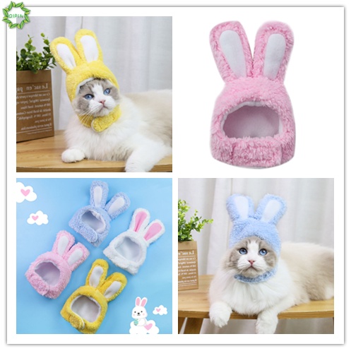Mũ tai thỏ vải cotton phối nhung nhiều màu giữ ấm đáng yêu cho thú cưng