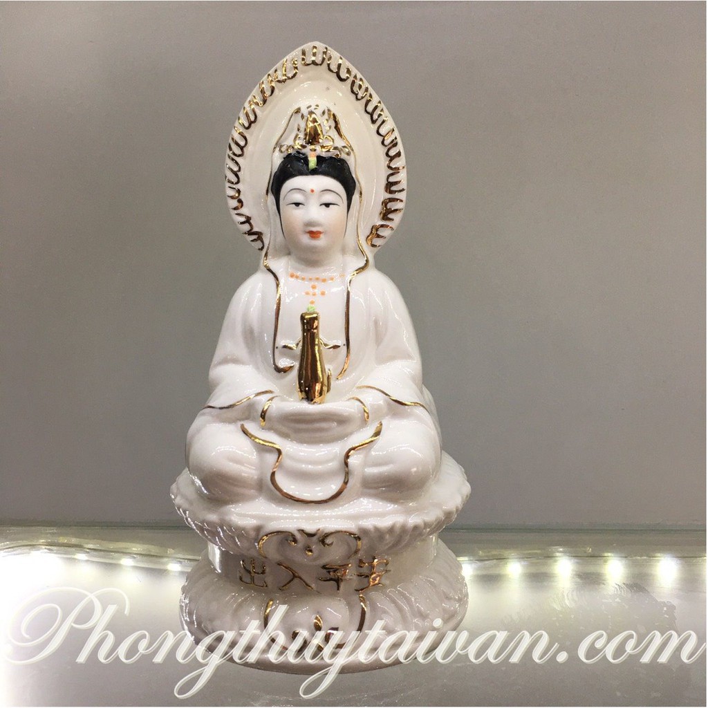 Tượng mẹ Quan Âm áo trắng cao 19cm(2 mặt để ô tô,bàn làm việc)