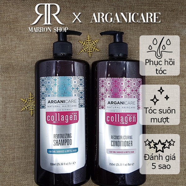 [Hàng Pháp] Cặp dầu gôi xả cho phục hồi tóc Arganicare Collagen 750ml