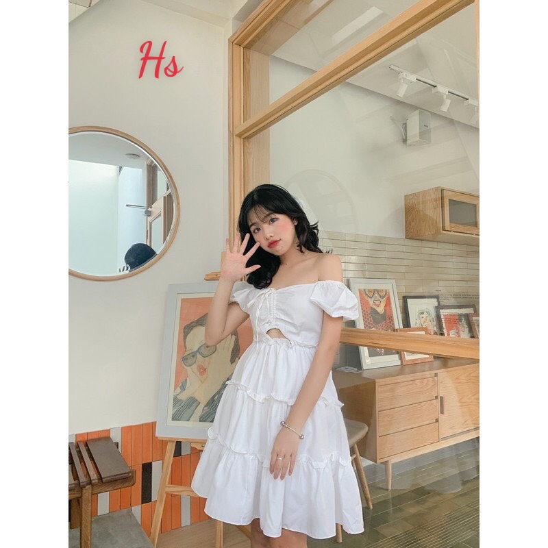 [ MẪU MỚI TRÀO HÈ ] Váy Trễ Vai Rút Ngực Hở Eo ❤ Đầm Tơ Chất Vải ovan Lụa Thời Trang THư Shop Hottrend Tặng Lơ Buộc Tóc