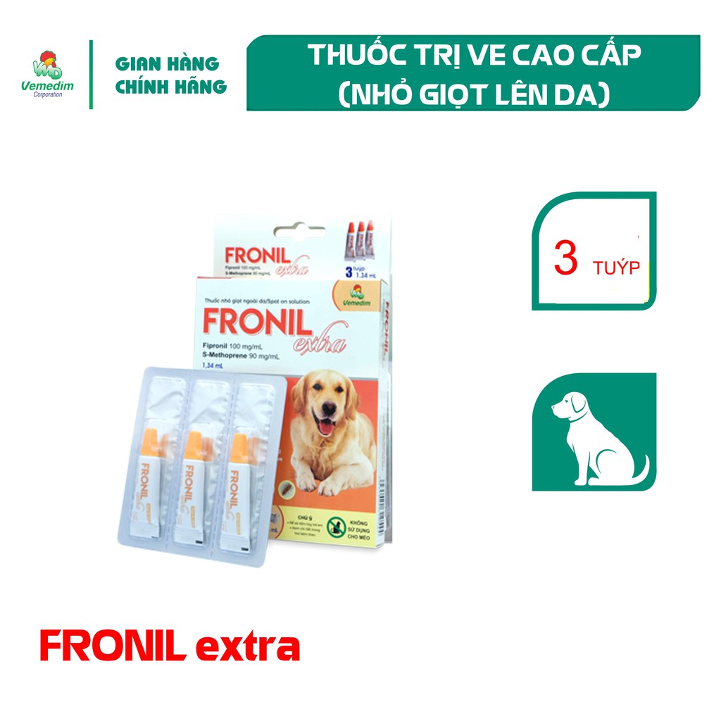 Vemedim Fronil-extra thuốc trị ve, rận cao cấp cho chó từ 10kg-20kg, 1 hộp 3 tuýp 1.34ml (nhãn cam)