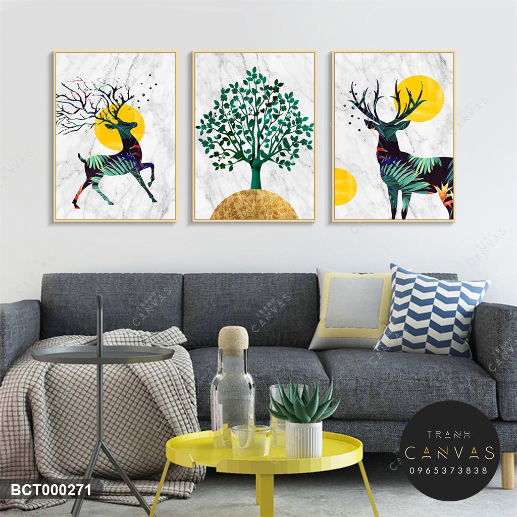 Tranh Canvas Bộ 3 tấm Hươu