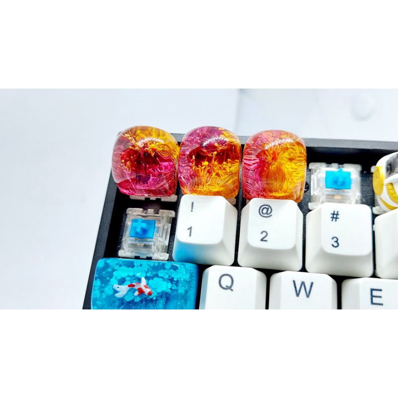 Keycap DOM profile artisan tone đỏ vàng trang trí bàn phím cơ