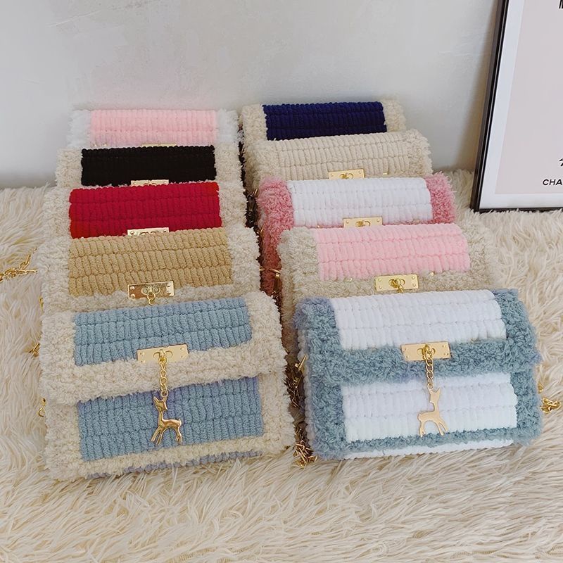 Túi Handmade Đeo Chéo Nữ Tự Đan Bằng Len Xách Tay Dây Xích Thời Trang Công Sở Hàn Quốc