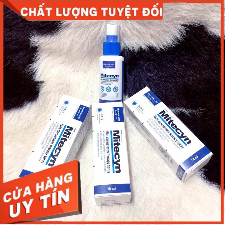 Thuốc xịt điều trị ghẻ cái, rận, viêm da nấm Alkin Mitecyn 50ml cho chó, mèo, thú cưng forpet