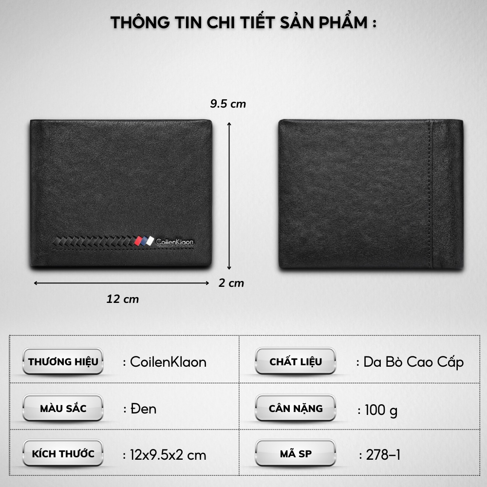 Ví Ngắn Nam Cao Cấp CoilenKlaon,Chất liệu da bò nhập khẩu,Ví da nam dáng đứng đựng tiền và thẻ mini nhỏ gọn- 𝑰𝑩𝑨𝑮