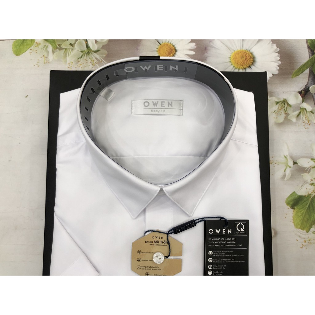 Áo Sơ Mi Trắng Nam Tay Ngắn Owen BA23116N2 Trắng Trơn Kiểu Dáng Body Fit Tà Bằng Chất Liệu Sợi Sồi | BigBuy360 - bigbuy360.vn