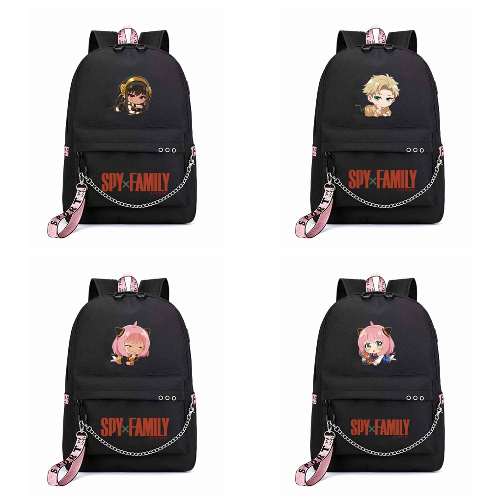 Balo thông minh đen hồng in hình SPY x Family ver nằm gia đình điệp viên anime chibi dễ thương cặp sách đi học