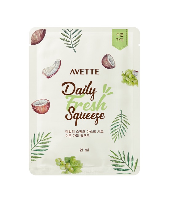 Set mặt nạ giấy dùng hàng ngày Trái vải & Nho Xanh Avette . Avette Daily Squeeze Sheet mask duo Lychee &Green Grape