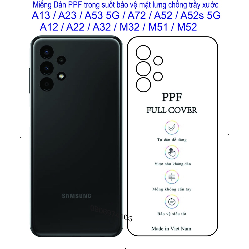 Miếng Dán PPF mặt lưng SAMSUNG A13 / A23 /A53 5G / A73 5G / A52s 5G / A52 / A72 / M52 / M51 / A12 / A22 / A71 / A51...