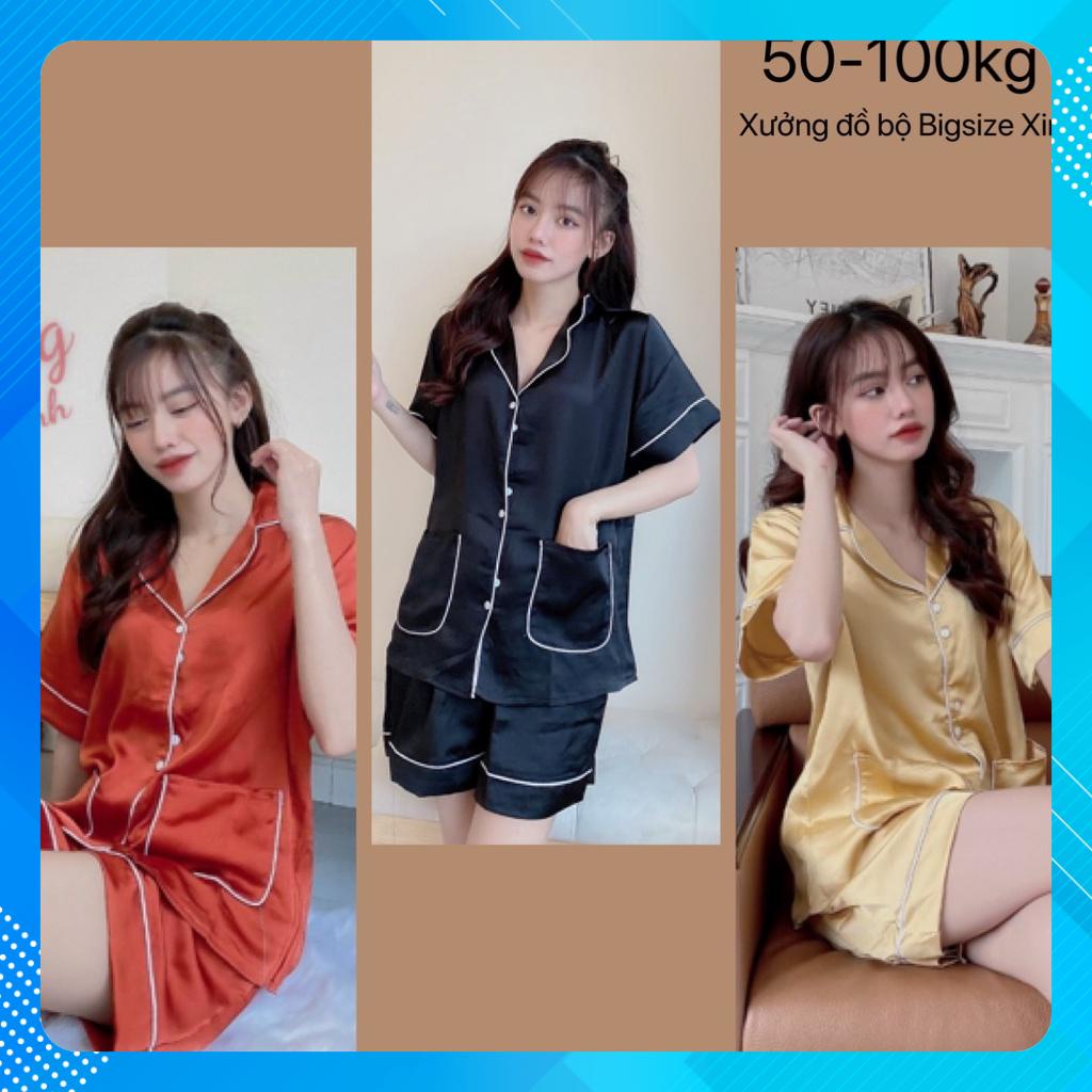 Đồ Bộ Pijama Bigsize Đùi 2 Túi Lụa Satin Mềm Mịn Đồ Mặc Nhà Lụa Cao Cấp 50-110kg