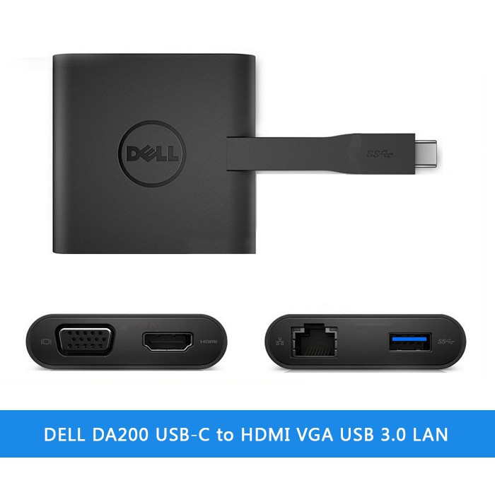 Bộ chuyển đổi Dell DA200 - Docking Dell DA200 Type C to HDMI/VGA/Ethernet/USB 3.0 - Chính hãng