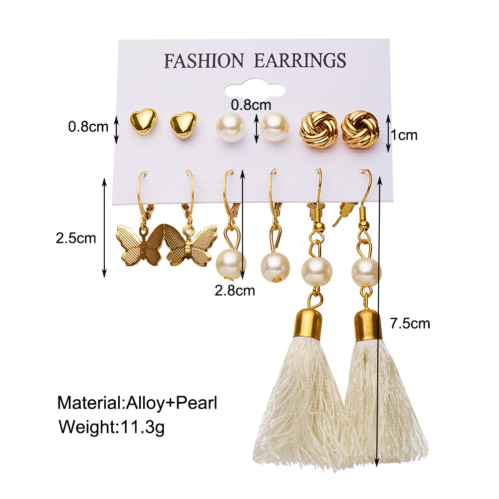 iF YOU Set 6 đôi bông tai bằng nhựa resin ngọc trai/ mặt hình bướm thời trang cho nữ