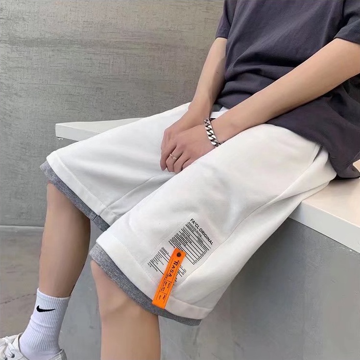 Quần short thể thao ống rộng màu trơn thêu họa tiết thời trang cho nam quần đùi nam from rộng simple màu sắc rắn bông fashion quần short nam in hình unisex