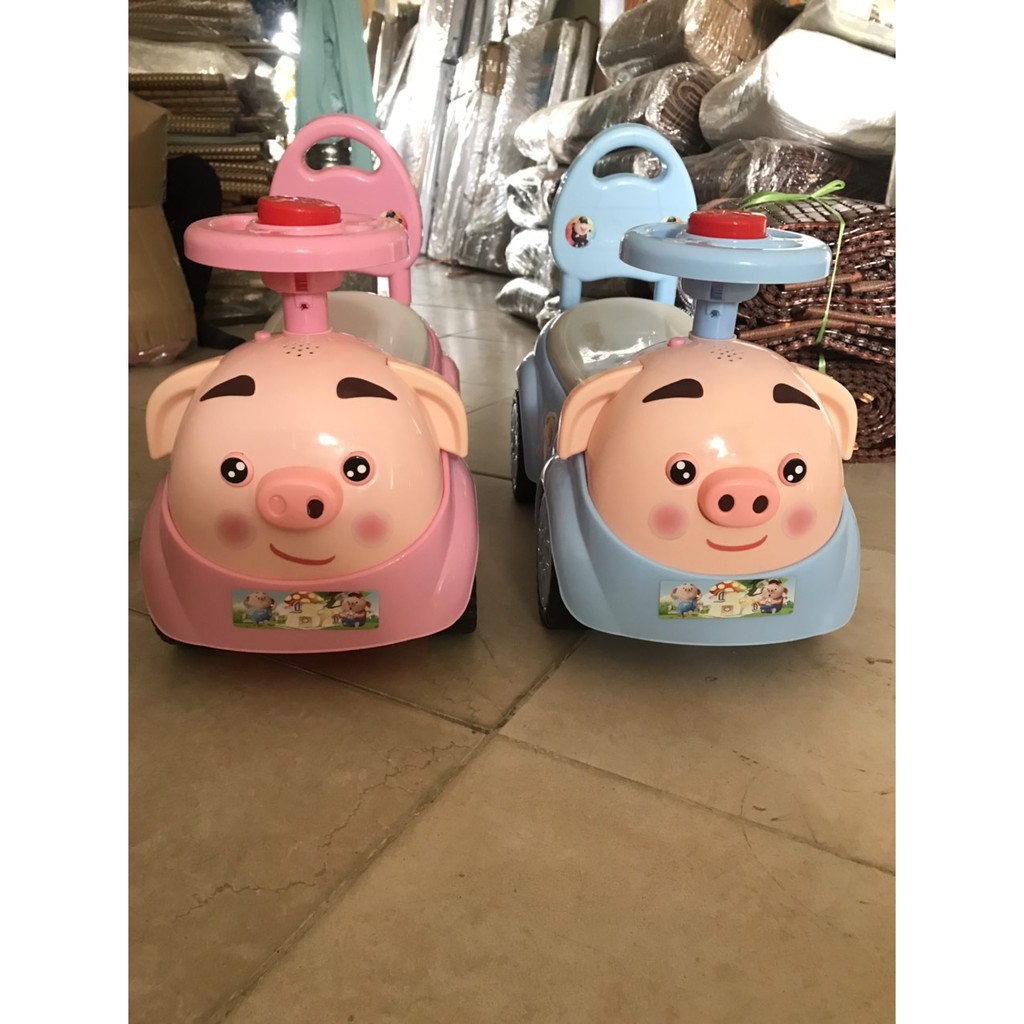 Xe lắc bơi chòi chân CÁC CON THÚ cho bé có nhạc + còi + thùng đồ + tựa lưng (Xe chòi chân cho bé) mom heo