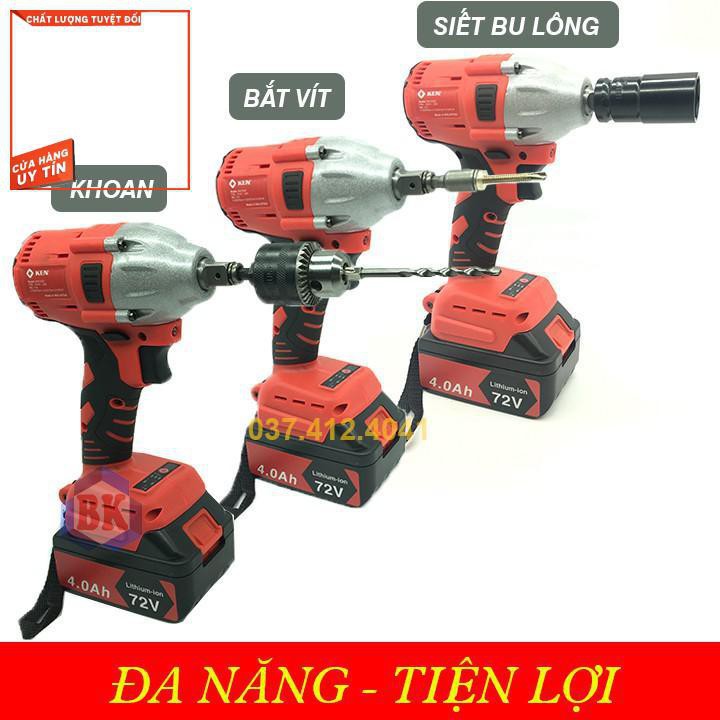 Máy siết bulong bắn vít KEN 72v - Máy siết bu lông KEN 2 Pin đa năng, khoan dùng pin - 10 Cell