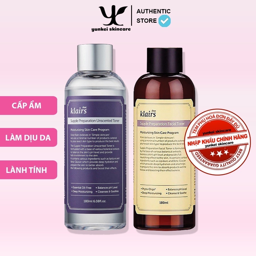 Nước hoa hồng Klairs Supple Preparation Unscented Toner 180ml