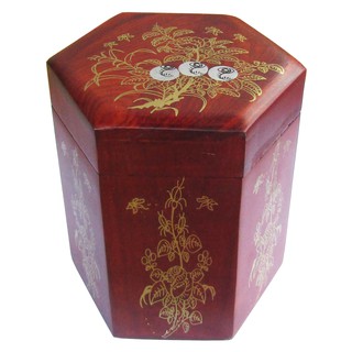 Hộp Trà Gỗ Hương Lục Giác Khảm Hoa Văn Cao Cấp