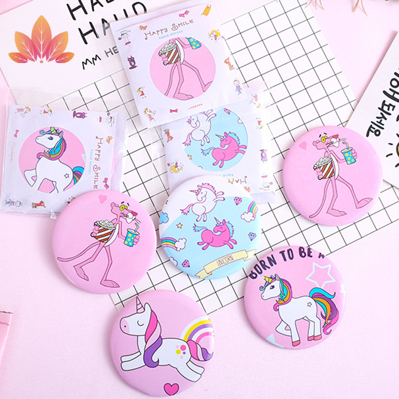 Gương Trang Điểm Mini Kiểu Tròn Họa Tiết Hoạt Hình Dễ Thương