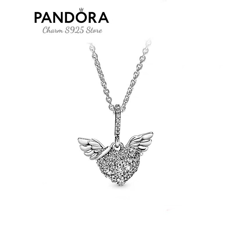 charm pan treo đôi cánh tim đính đá bạc s925 cao cấp