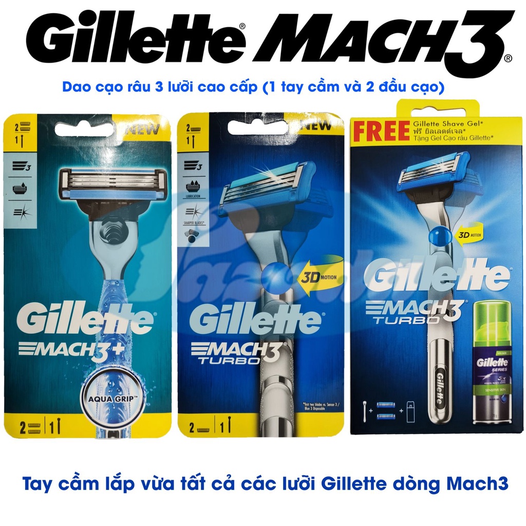 Dao cạo râu 3 lưỡi Gillette Mach3/ Mach3+/ Mach3 sensitive/ Mach3 Turbo 3D và đầu lưỡi thay