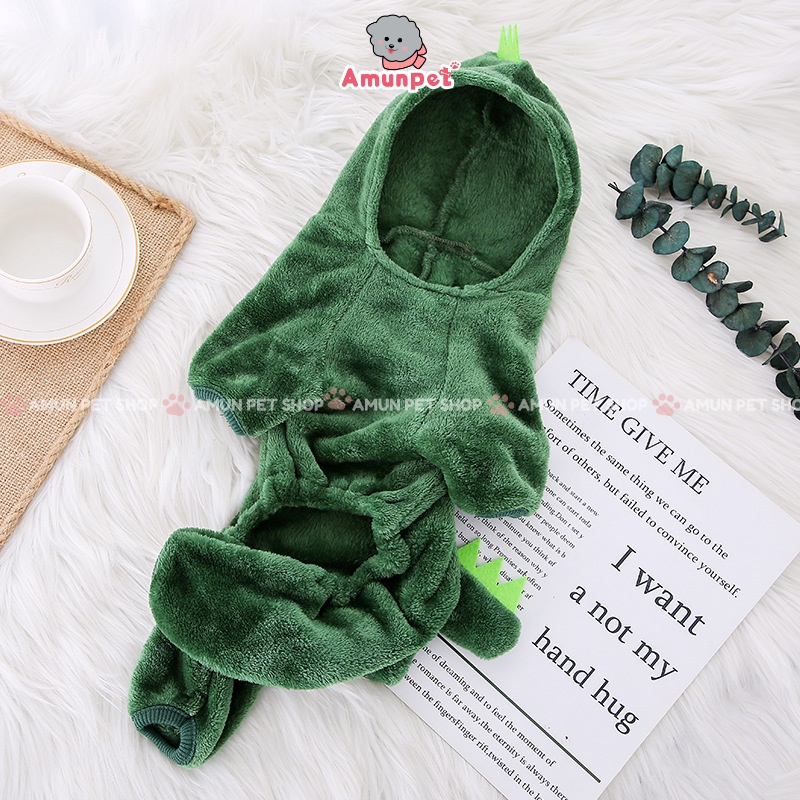 Bộ Đồ Khủng Long Cho Chó Mèo Quần Áo Cho Thú Cưng Hoá Trang Khủng Long Màu Xanh Mùa Đông Ấm Chất Nhung Lông Mịn Amun Pet