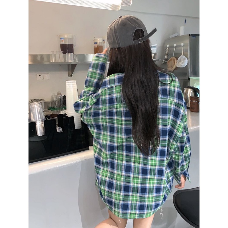 【ZHELIHANGFEI】Áo Sơ Mi Nữ Tay Dài Dáng Rộng Họa Tiết Caro Dễ Phối Đồ