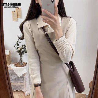 ORDER Set váy yếm áo len nâu