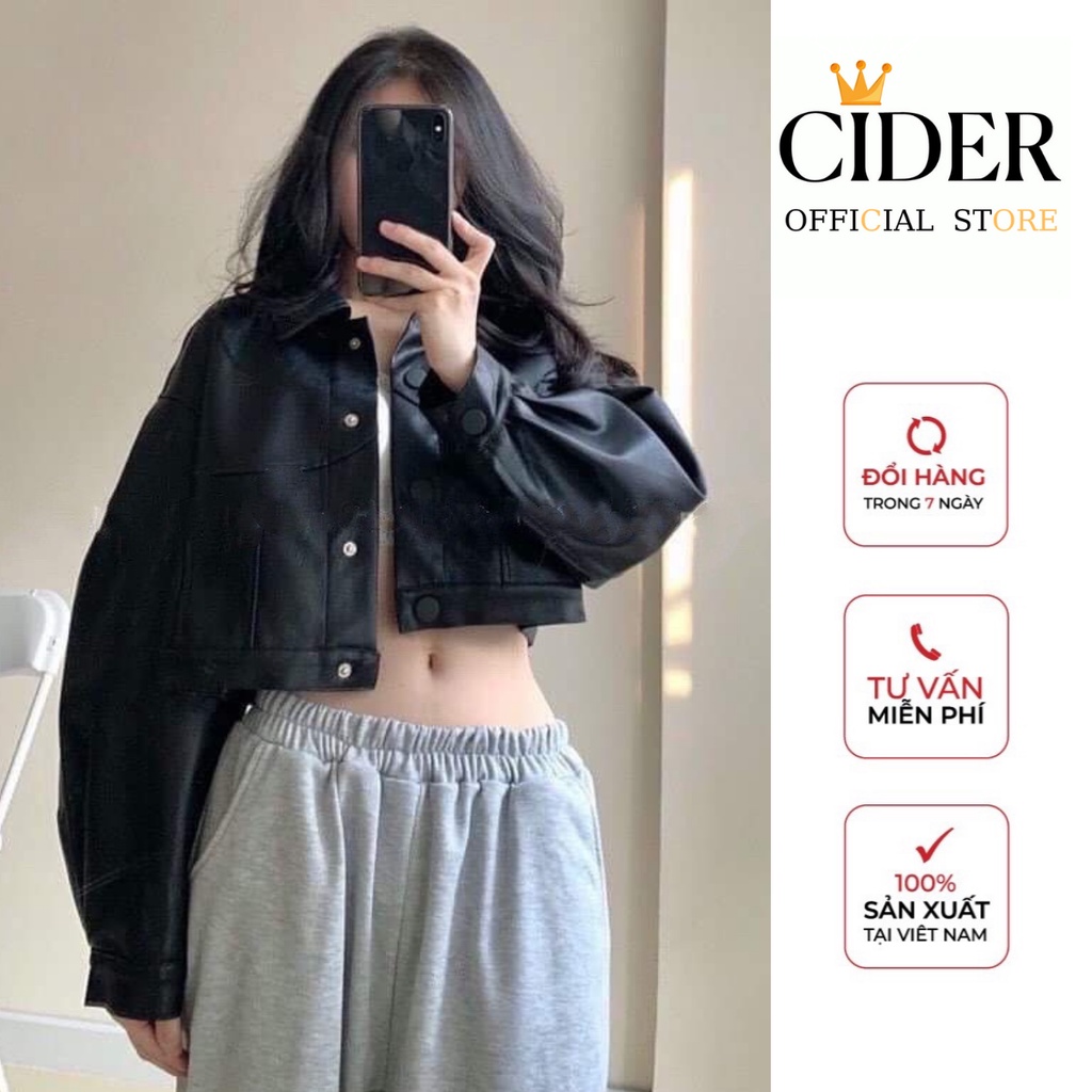 ÁO KHOÁC DA CROPTOP NỮ 🦋 HOTREND Nữ Dáng Rộng Cúc Bấm