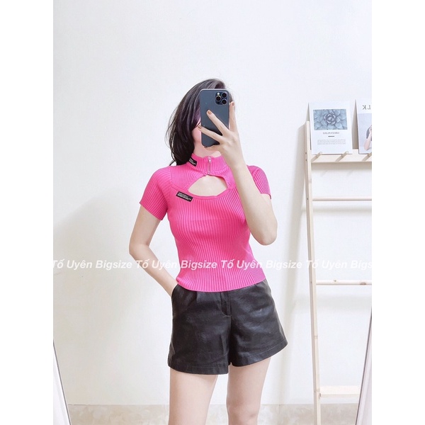 (T.U Bigsize 50-80kg) Áo Cộc Tay Khoá Cổ Khoét Ngực Dáng Ngắn Hàng QC