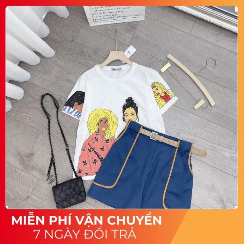 [ 𝐅𝐑𝐄𝐄 𝐒𝐇𝐈𝐏 ] SET ÁO HOẠT HÌNH CÔ GÁI TÓC VÀNG MIX SOOC ĐÙI XANH VIỀN