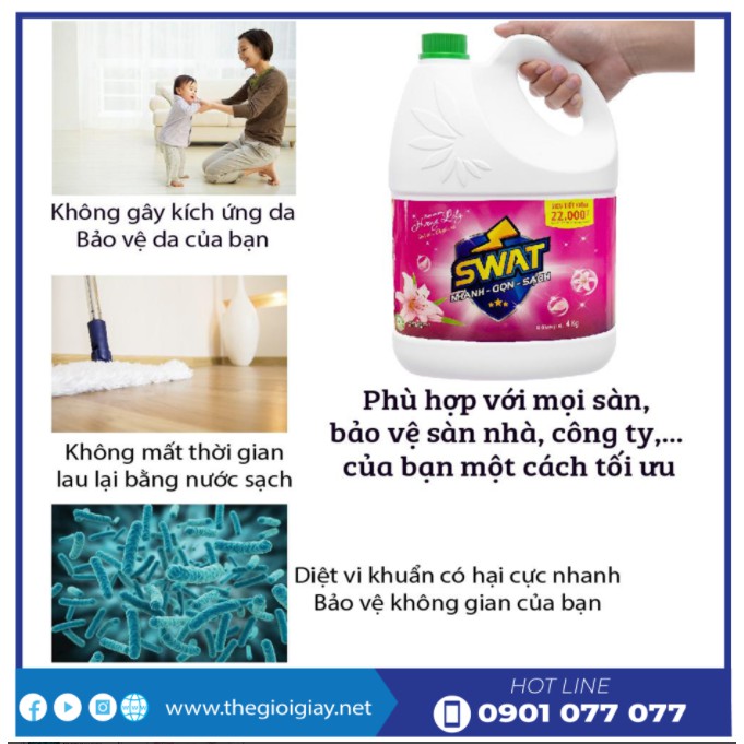 Nước Lau Sàn Swat Diệt Khuẩn Khử Mùi LS4 - Can 4 lít