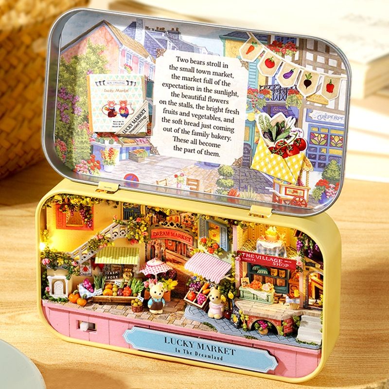 Kèm giá đỡ, keo dán và pin - Mô hình nhà gỗ búp bê Dollhouse DIY - Q007 Q008 Q009 Box Theatre