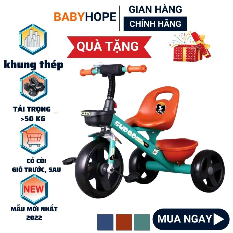 Xe Đạp Trẻ Em, Xe ba 3 bánh cho bé khung thép, còi BABYHOPE mẫu mới nhất 2022