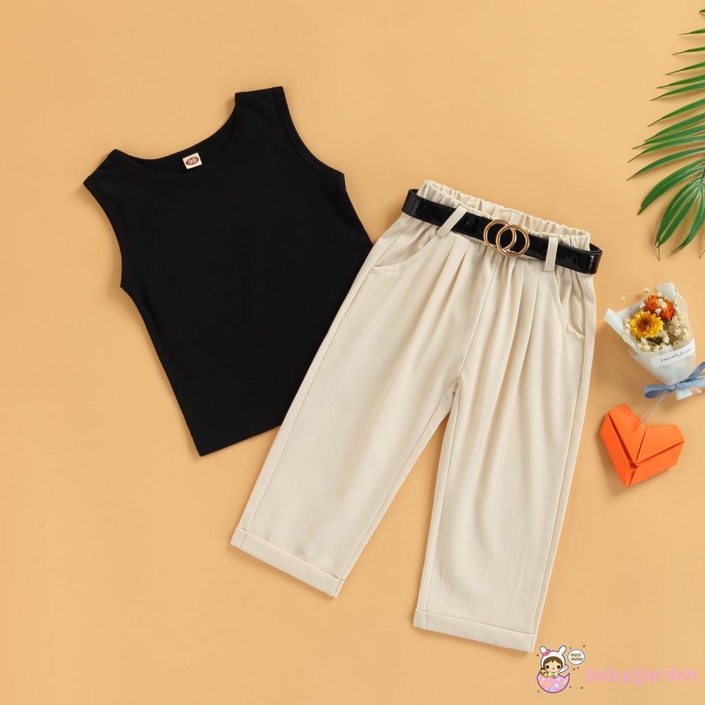 Set Đồ Mùa Hè 3 Món Gồm Áo Ba Lỗ Cổ Tròn + Quần Có Túi Cho Bé Gái 1-9 Tuổi