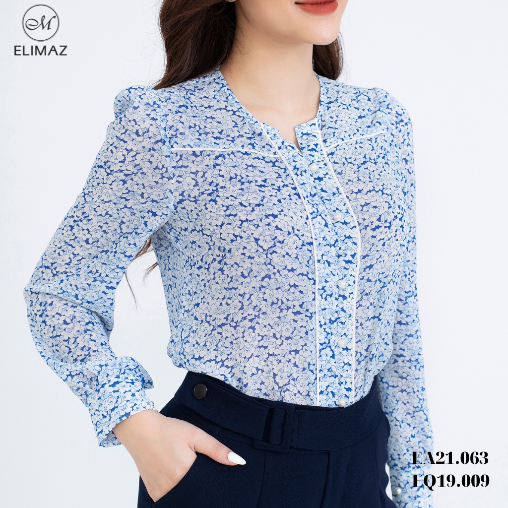 Áo sơ mi nữ hoa nhí dài tay cổ tròn Elimaz EA21.063