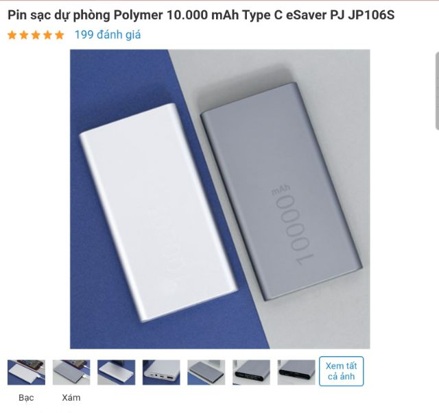 Pin sạc dự phòng Polymer 10.000 mAh Type C eSaver PJ JP106S