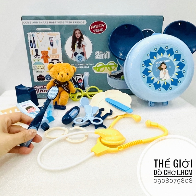 [MẪU MỚI-ĐẸP] Đồ chơi vali/túi bác sĩ hình gấu có dây đeo rất đáng yêu dành cho bé thích làm bác sĩ y tá