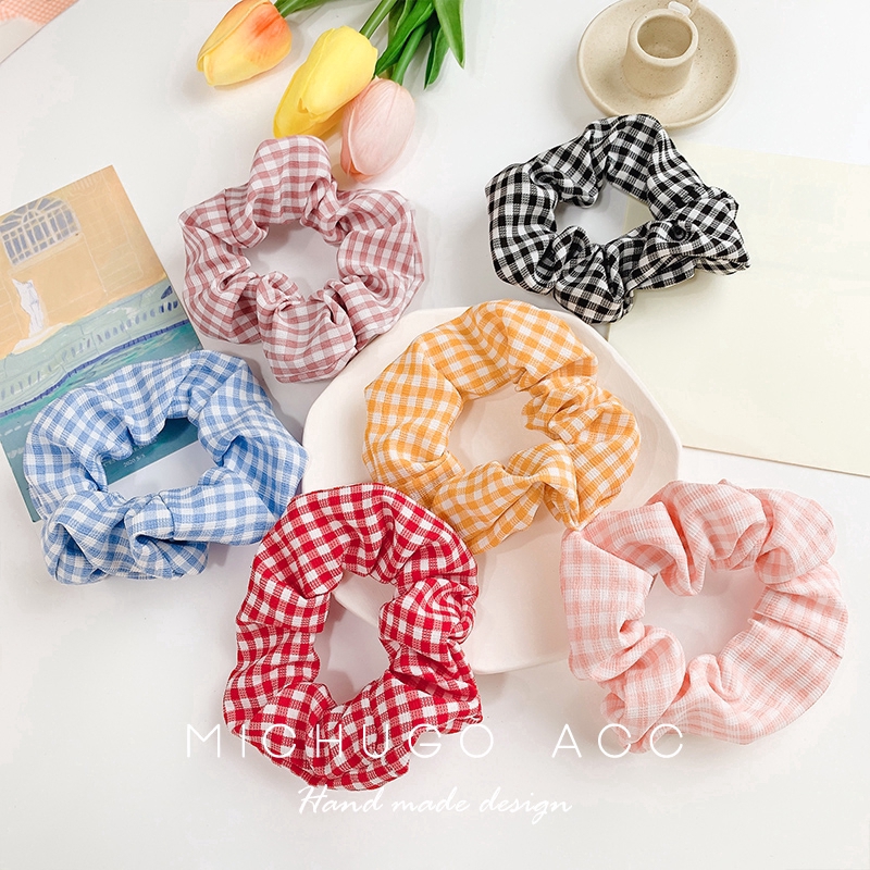 Stripe Grid Fabric Hair Ties/ Elastic Rubber Bands/ Ponytail Holder/ Scrunchies Accessories For  Women Girls