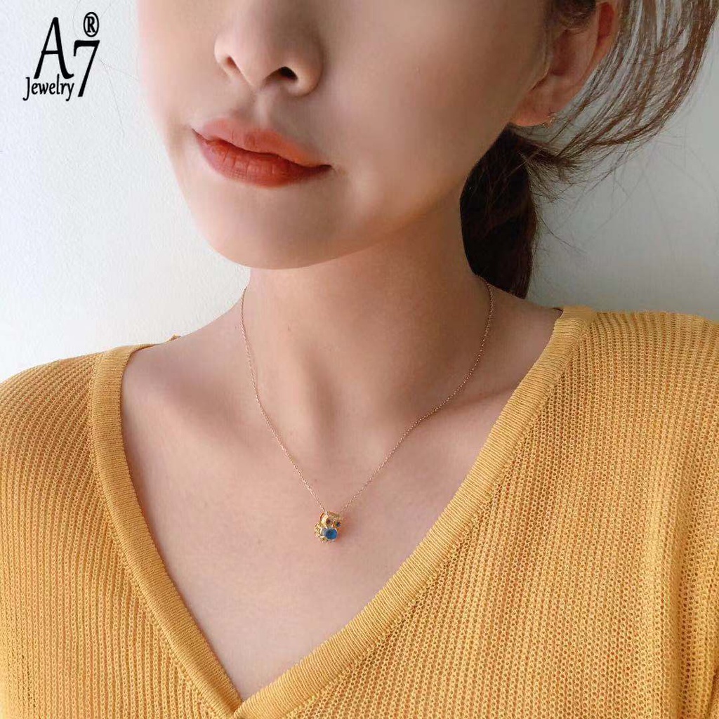 Vòng cổ Bạc Mặt Hình Cú Mèo Đính Đá Topaz Dễ Thương