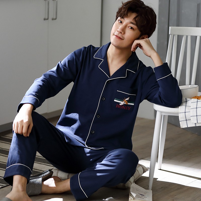 Đồ bộ pijama đồ ngủ nam họa tiết con ong chất COTTON 100 cao cấp style Hàn Quốc (210)-Shop Pijama Hà Nội