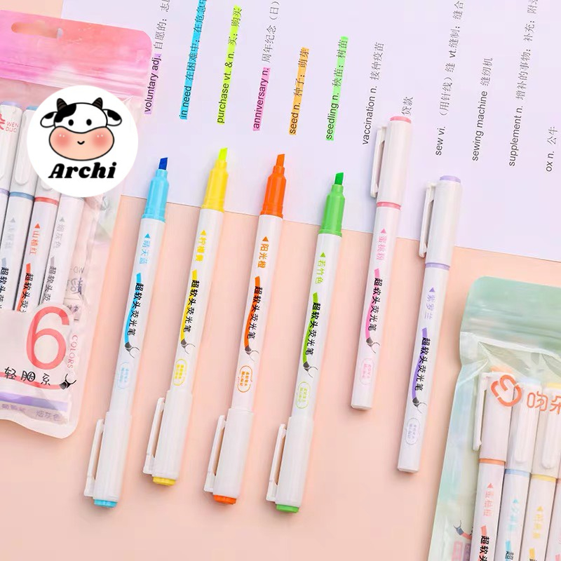 Set 6 bút đánh dấu highlight dạ quang, bút nhớ sắc màu 0757