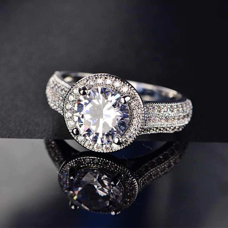 Nhẫn Đính Hôn Kim Cương Vàng Trắng Phong Cách Sang Trọng Thời Trang cho Nữ