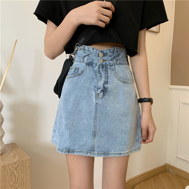 Chân Váy Xiaozhainv Denim Dáng Lưng Cao Kiểu Ulzzang Hàn Quốc