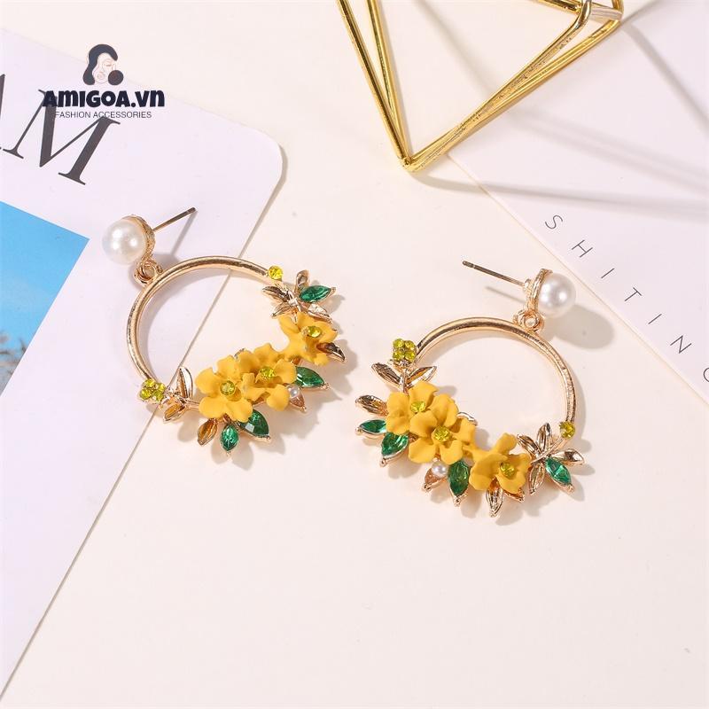 Bông Tai Hình Hoa Đính Ngọc Trai Mềm Mại Thiết Kế Ngọt Ngào Thời Trang