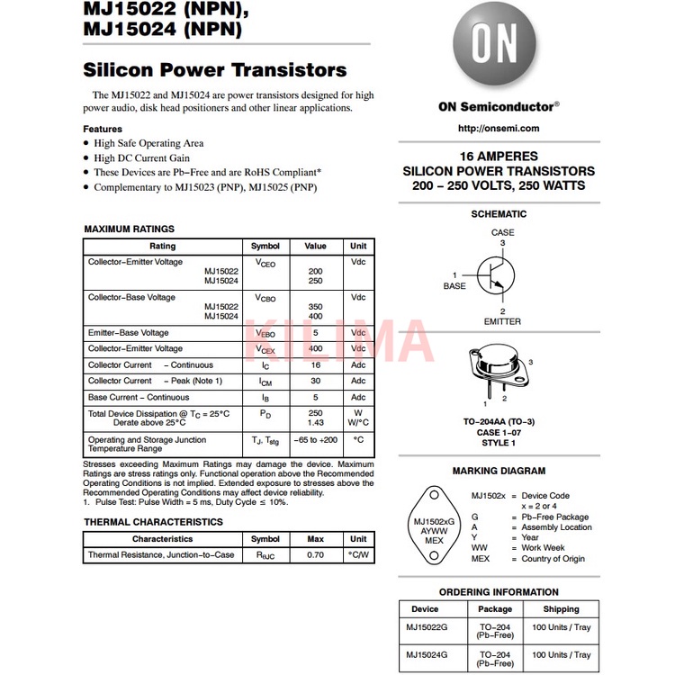 2 Cặp Đệm Âm Thanh Hifi MJ15024 MJ15025 MJ15024G MJ15025G 500V 16A 240W